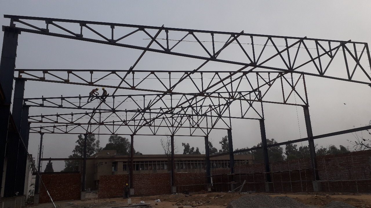 Industrial workshop with steel materials prepared for fabrication