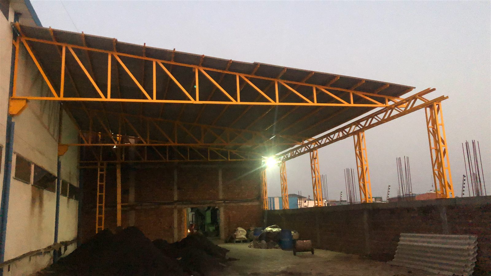 Steel structural fabrication work in progress
