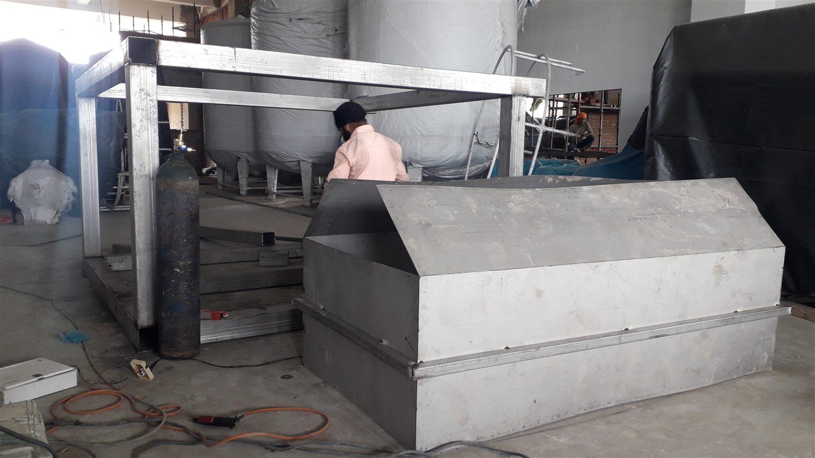 Stainless steel tank components fabricated in the workshop