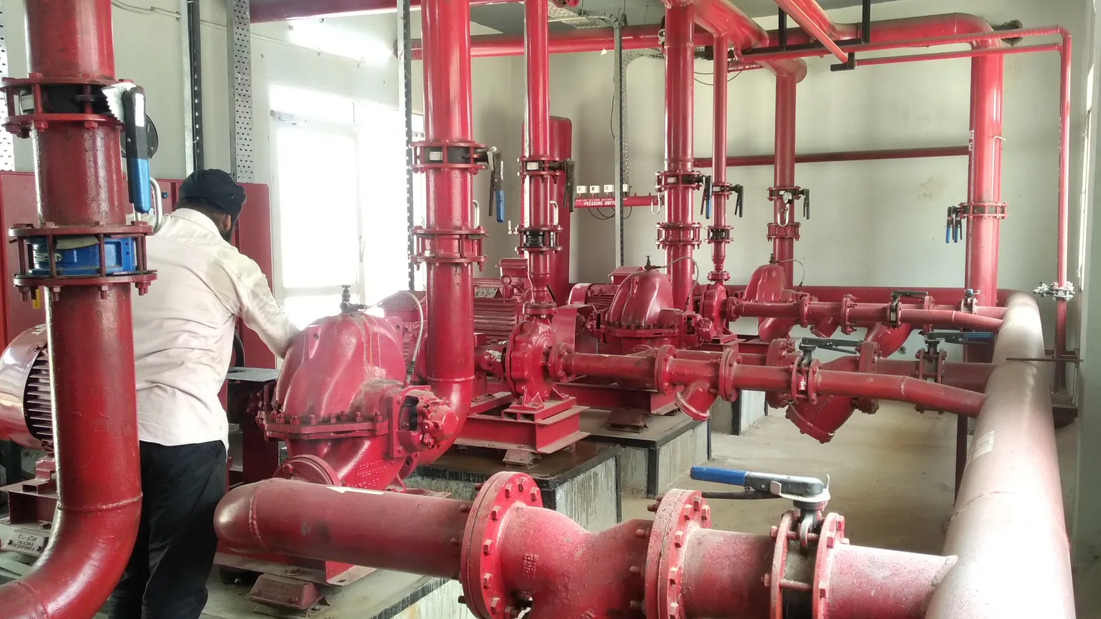 Installed fire pump suction and discharge header piping