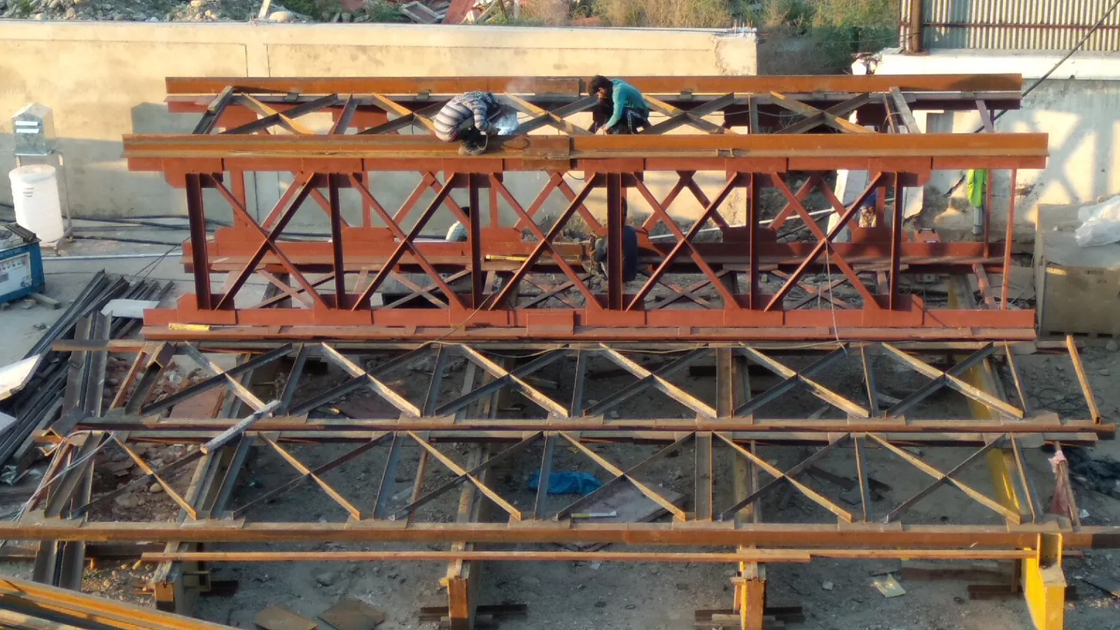 Heavy steel truss assemblies fabricated in the LS Metal Works workshop