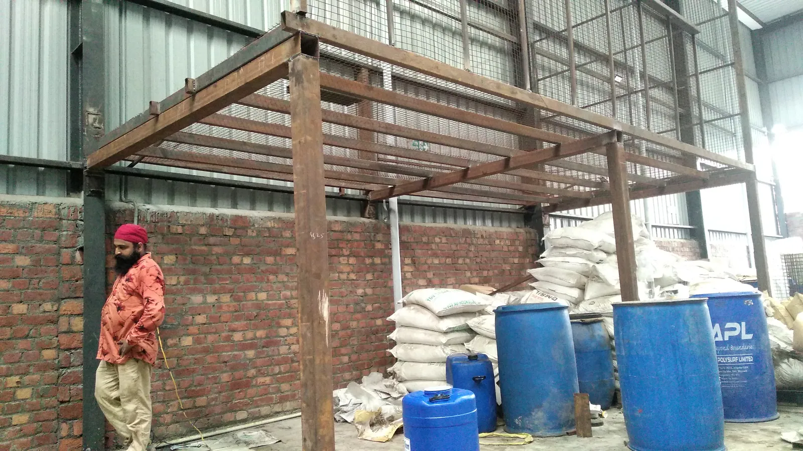 Industrial steel platform frame fabricated inside a factory