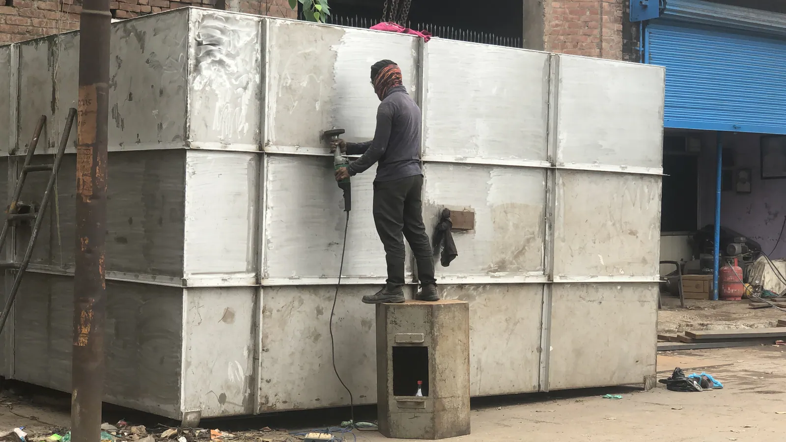 Rectangular stainless steel tanks under fabrication